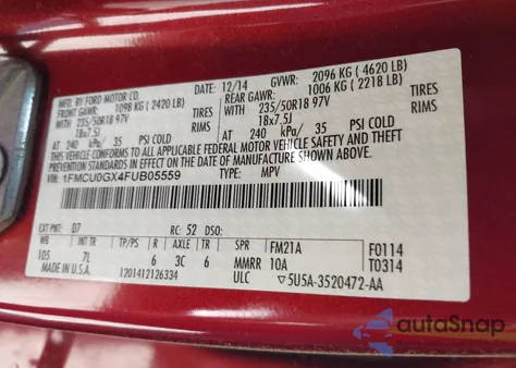 2015 Ford Escape Se z USA, uszkodzony, nr VIN 1FMCU0GX4FUB05559